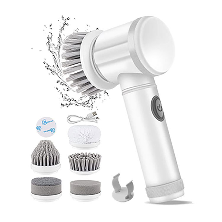 Brosse de nettoyage électrique rotative blanche sans fil avec 7 têtes